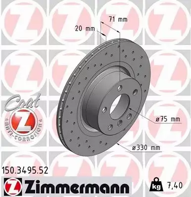 ZIMMERMANN TARCZE HAMULCOWE SPORT TYŁ 150.3495.52 