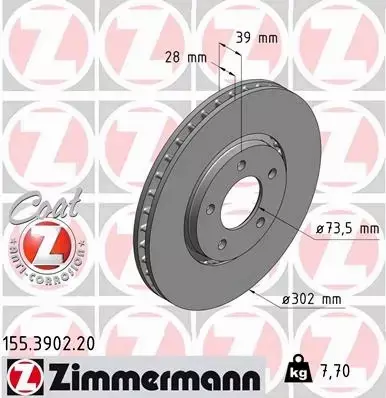 ZIMMERMANN TARCZE HAMULCOWE PRZÓD 155.3902.20 