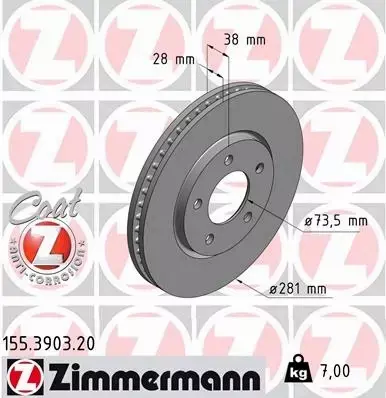 ZIMMERMANN TARCZE PRZÓD CHRYSLER VOYAGER IV 281MM 