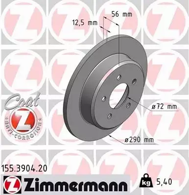 ZIMMERMANN TARCZE HAMULCOWE TYŁ 155.3904.20 