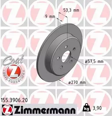 ZIMMERMANN TARCZE HAMULCOWE TYŁ 155.3906.20 