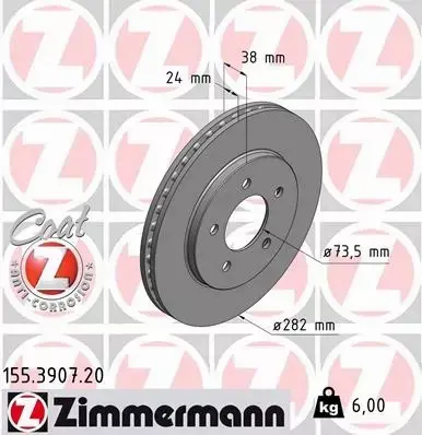 ZIMMERMANN TARCZE HAMULCOWE PRZÓD 155.3907.20 