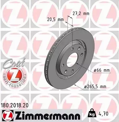 ZIMMERMANN TARCZE HAMULCOWE PRZÓD 180.2018.20 