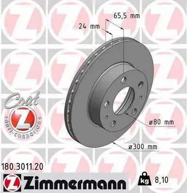 ZIMMERMANN TARCZE HAMULCOWE PRZÓD 180.3011.20 