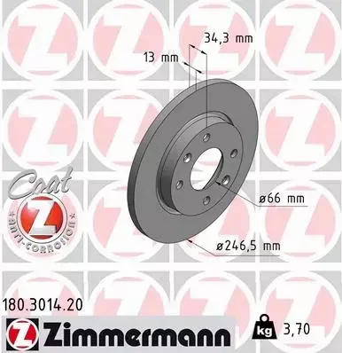 ZIMMERMANN TARCZE HAMULCOWE PRZÓD 180.3014.20 