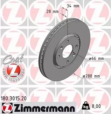 ZIMMERMANN TARCZE HAMULCOWE PRZÓD 180.3015.20 