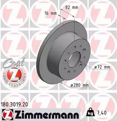 ZIMMERMANN TARCZE HAMULCOWE TYŁ 180.3019.20 