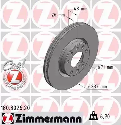 ZIMMERMANN TARCZE HAMULCOWE PRZÓD 180.3026.20 