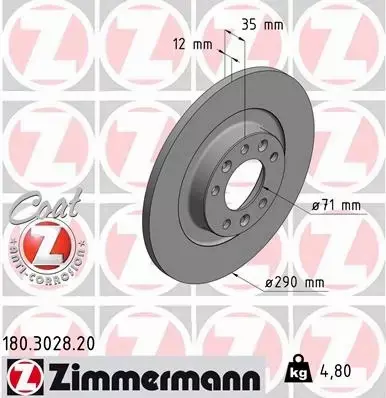 ZIMMERMANN TARCZE HAMULCOWE TYŁ 180.3028.20 