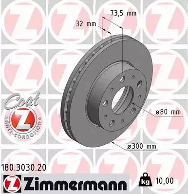 ZIMMERMANN TARCZE HAMULCOWE PRZÓD 180.3030.20 