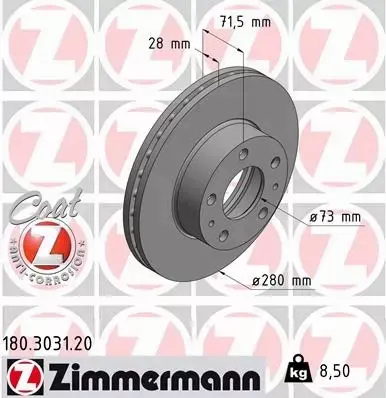 ZIMMERMANN TARCZE HAMULCOWE PRZÓD 180.3031.20 