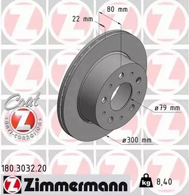 ZIMMERMANN TARCZE HAMULCOWE TYŁ 180.3032.20 