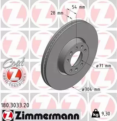 ZIMMERMANN TARCZE HAMULCOWE PRZÓD 180.3033.20 