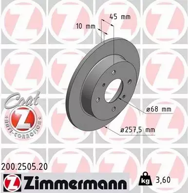 ZIMMERMANN TARCZA HAMULCOWA 200.2505.20 