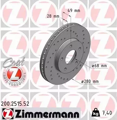 ZIMMERMANN TARCZE HAMULCOWE SPORT PRZÓD 200.2515.52 