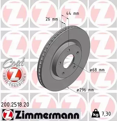 ZIMMERMANN TARCZE PRZÓD NISSAN QASHQAI J10 296MM 