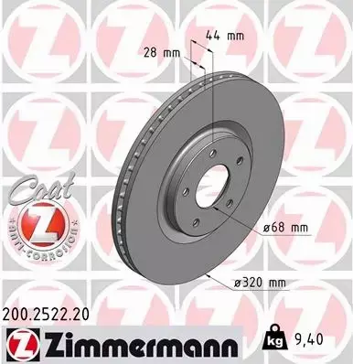 ZIMMERMANN TARCZE+KLOCKI P NISSAN QASHQAI J10 320MM 