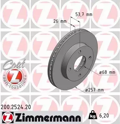 ZIMMERMANN TARCZE HAMULCOWE PRZÓD 200.2524.20 