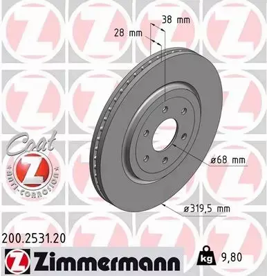 ZIMMERMANN TARCZE HAMULCOWE PRZÓD 200.2531.20 