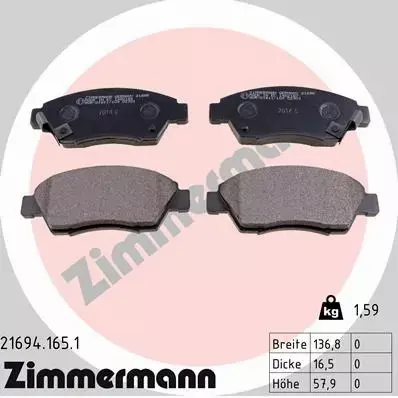 ZIMMERMANN TARCZE+KLOCKI P HONDA CIVIC V VI 262MM 