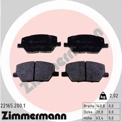 ZIMMERMANN KLOCKI HAMULCOWE PRZÓD 22165.200.1 