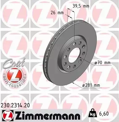 ZIMMERMANN TARCZE PRZÓD ALFA ROMEO GIULIETTA 281MM 