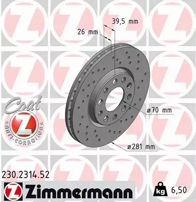 ZIMMERMANN TARCZE PRZÓD ALFA ROMEO GIULIETTA 281MM 