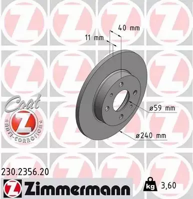 ZIMMERMANN TARCZE HAMULCOWE TYŁ 230.2356.20 