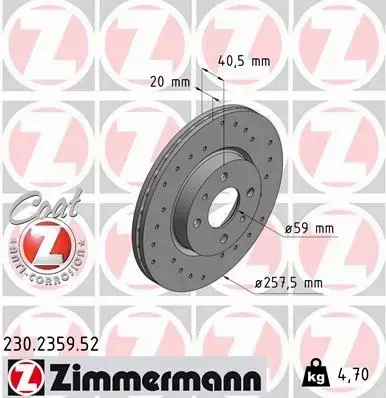 ZIMMERMANN TARCZA HAMULCOWA 230.2359.52 