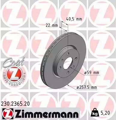 ZIMMERMANN TARCZE+KLOCKI PRZÓD PEUGEOT BIPPER 257MM 