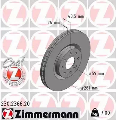 ZIMMERMANN TARCZE HAMULCOWE PRZÓD 230.2366.20 