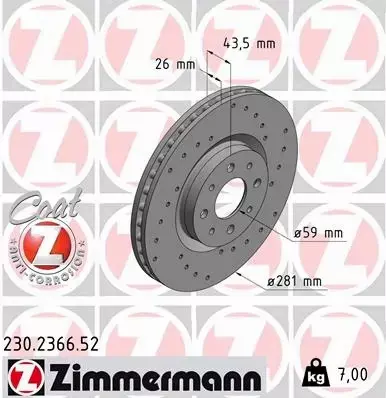 ZIMMERMANN TARCZE HAMULCOWE SPORT PRZÓD 230.2366.52 