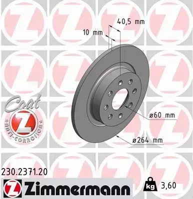 ZIMMERMANN TARCZE TYŁ ABARTH GRANDE PUNTO 264MM 