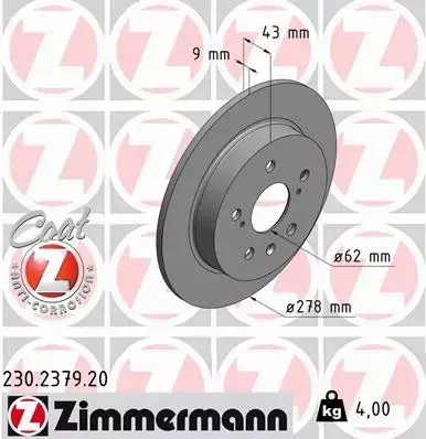 ZIMMERMANN TARCZE HAMULCOWE TYŁ 230.2379.20 