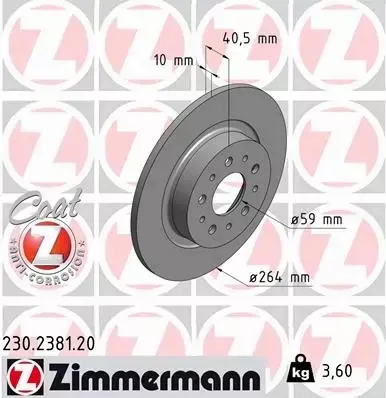 ZIMMERMANN TARCZE HAMULCOWE TYŁ 230.2381.20 