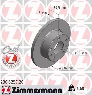 ZIMMERMANN TARCZE HAMULCOWE TYŁ 230.6257.20 