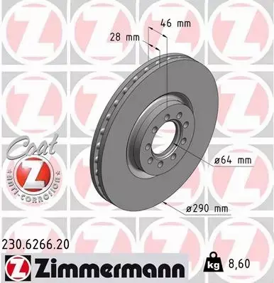 ZIMMERMANN TARCZE HAMULCOWE PRZÓD 230.6266.20 