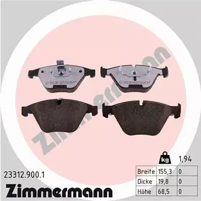 ZIMMERMANN KLOCKI HAMULCOWE PRZÓD 23312.900.1 