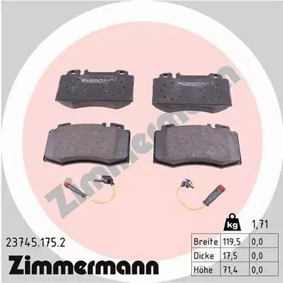 ZIMMERMANN KLOCKI HAMULCOWE PRZÓD 23745.175.2 