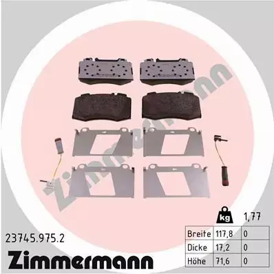 ZIMMERMANN KLOCKI HAMULCOWE PRZÓD 23745.975.2 