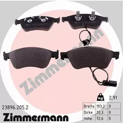 ZIMMERMANN KLOCKI HAMULCOWE PRZÓD 23896.205.2 