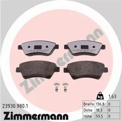 ZIMMERMANN KLOCKI HAMULCOWE PRZÓD 23930.980.1 