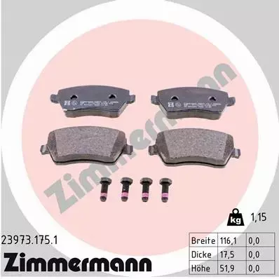 ZIMMERMANN KLOCKI HAMULCOWE PRZÓD 23973.175.1 