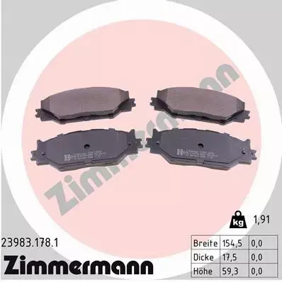 ZIMMERMANN KLOCKI HAMULCOWE PRZÓD 23983.178.1 