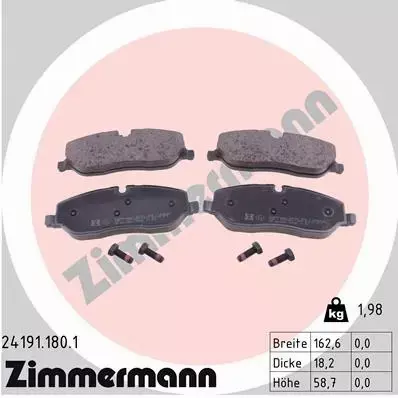 ZIMMERMANN KLOCKI HAMULCOWE PRZÓD 24191.180.1 