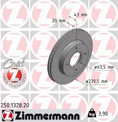 ZIMMERMANN TARCZA HAMULCOWA 250.1328.20 