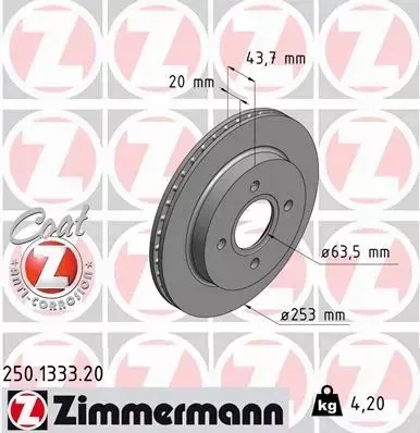 ZIMMERMANN TARCZE HAMULCOWE TYŁ 250.1333.20 