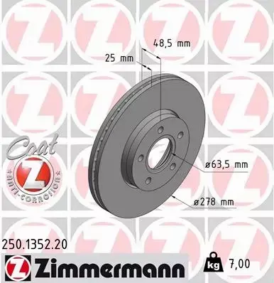 ZIMMERMANN TARCZE PRZÓD FORD FOCUS MK2 C-MAX 278MM 