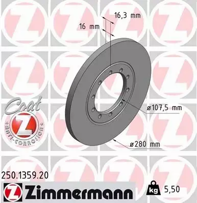 ZIMMERMANN TARCZE HAMULCOWE TYŁ 250.1359.20 