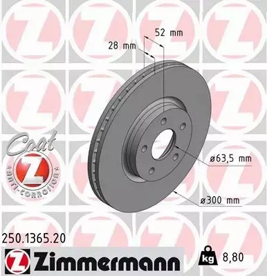 ZIMMERMANN TARCZE HAMULCOWE PRZÓD 250.1365.20 